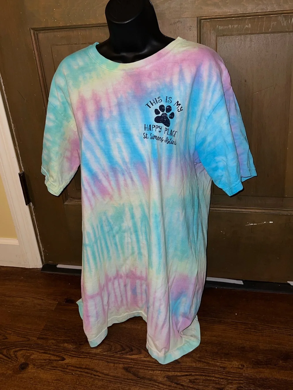 Comfort Color Tie Dye Short Sleeve St Simons Happy Place Pink, Green Blue Size L - Picture 7 of 9